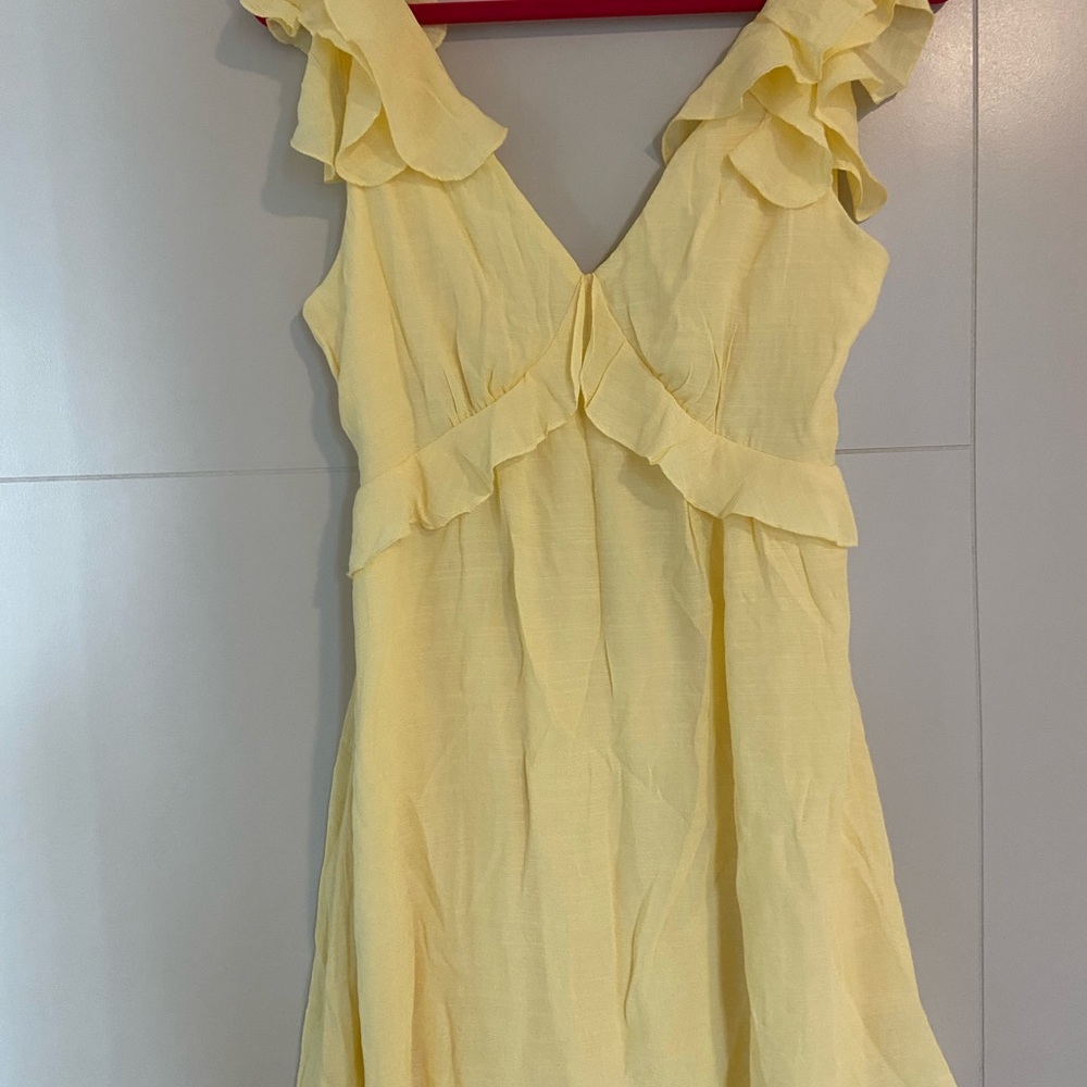 Butter Yellow Ruffled V-Neck Dress